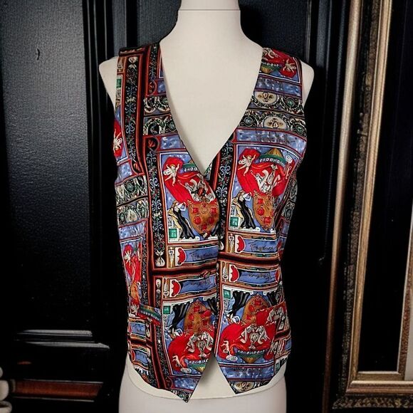 Nicole Miller Silk Vest L Vtg 90s Fragrance Allover Graphic Art Print Graffiti. - Picture 1 of 16